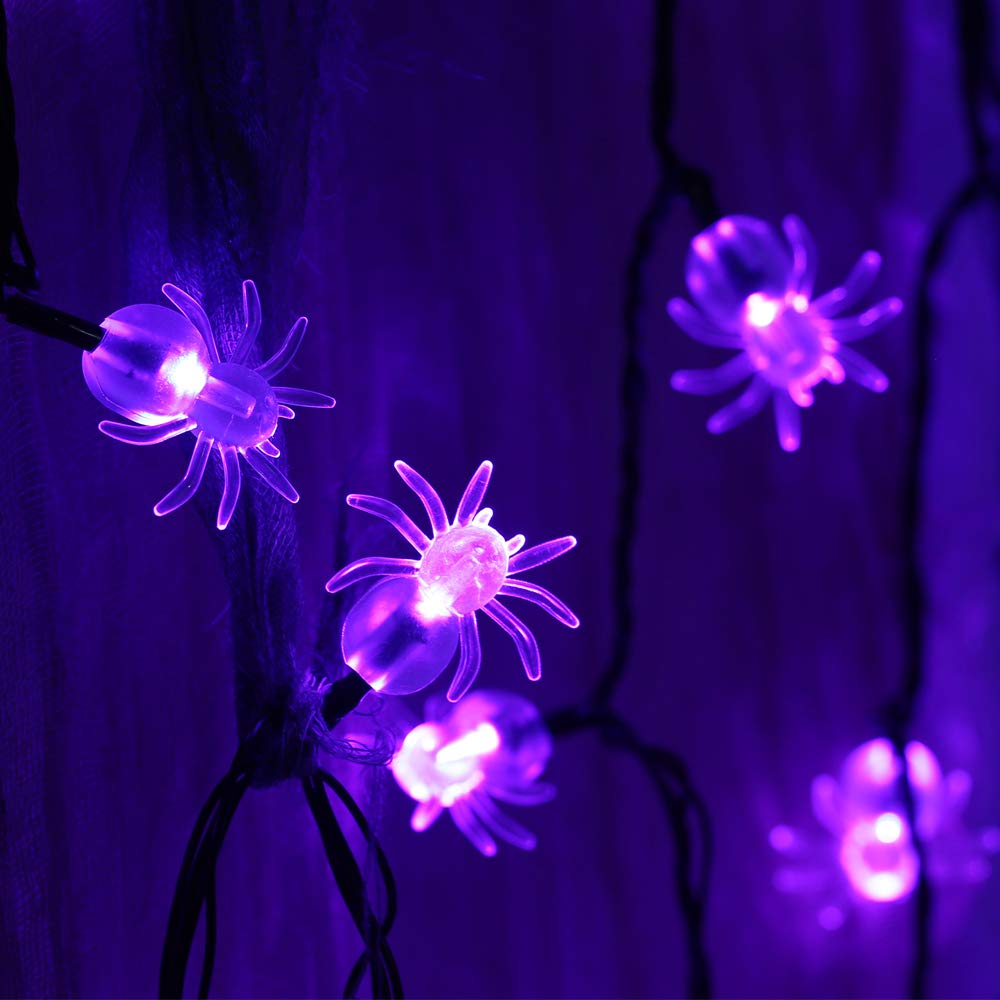 Recesky 70 Led Spider String Lights, 22.6Ft Waterproof Purple Decor, Model Lchled100L/2F For Halloween Indoor/Outdoor Use