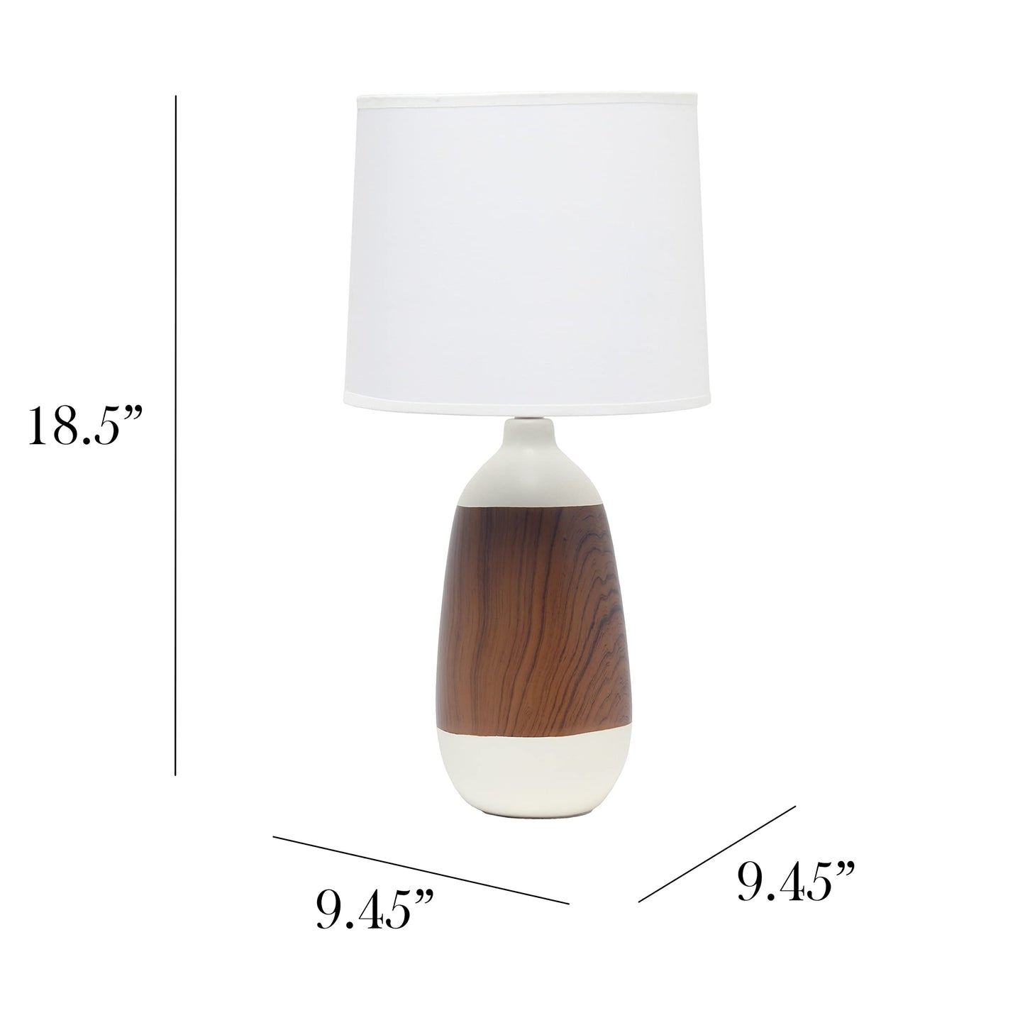 Simple Designs LT1117-OFF Ceramic Oblong Table Lamp, Dark Wood and Off White, 9.45inL x 9.45inW x 18.5inH
