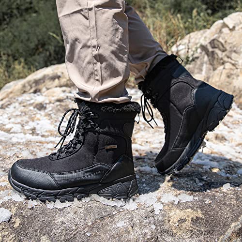 SHULOOK Men's Snow Boots Waterproof Warm Fur Lined Winter Hiking Boot Non-slip Outdoor Ankle High-top Shoes Work Hiker Tre...