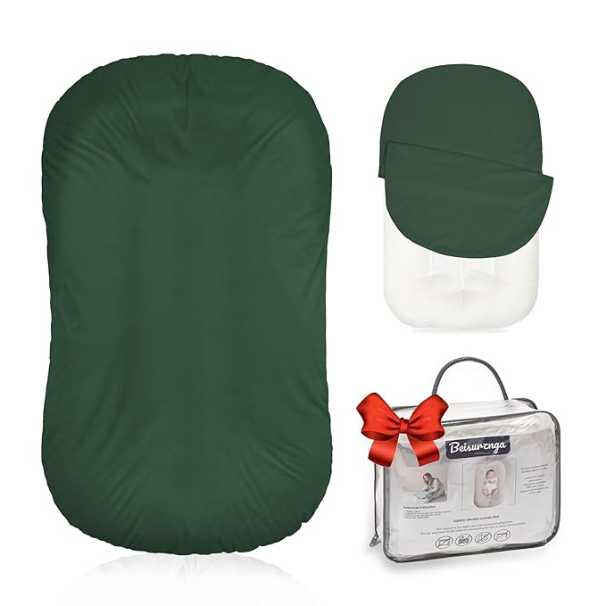 Baby Lounger - Snuggle Cozy Me Infant Lounger for Newborns | Flannel Cover, Breathable Soft, Portable Awake-Time Pad, Essential Baby Gift - Moss