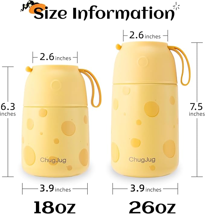 Thermo for Hot Food for Adults Kids | Wide Mouth, 26 oz Insulated Food Jar with Spoon, Leakproof Soup Thermo for School Office Travel, Thermal Steel Lunch Container Easy to Carry (Yellow)