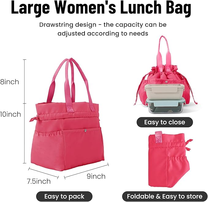 MEXS Lunch Bag for Women Reusable Drawstring Insulated Lunch Box Stain-Resistant Large Cinch Closure Lunch Bags for Work Office