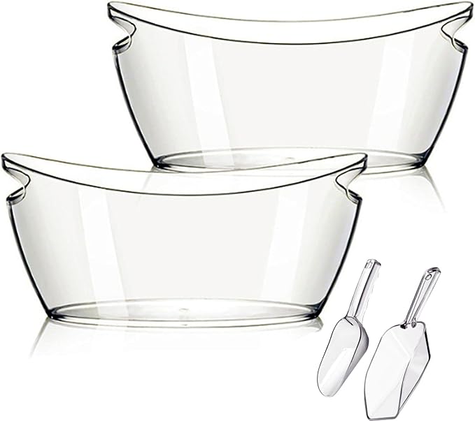 Ice Bucket, 2 PCS 5.5L Acrylic Ice Buckets, Large Beverage Tub for Parties, Mimosa Bar Supplies Beverage Tub and Scoops fo...