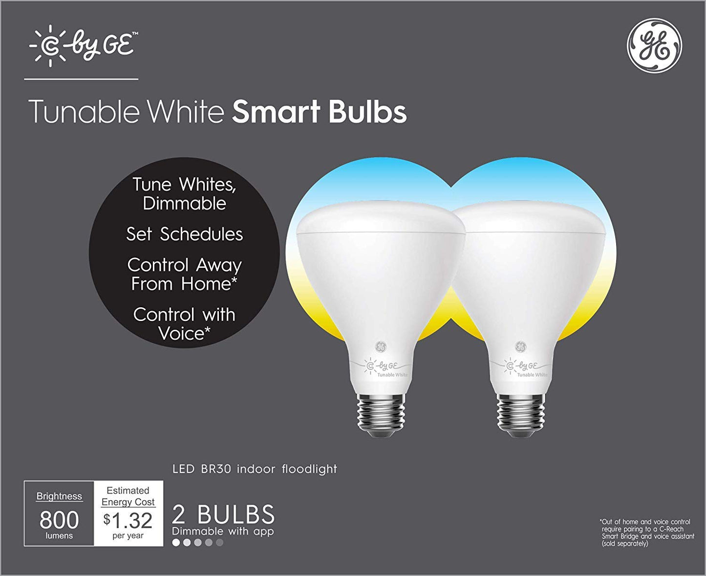 Ge Lighting Cync Smart Flood Light Bulbs  Bluetooth Enabled  Tunable White  Alexa And Google Assistant Compatible  Cool And Warm White (2 Pack)  Packaging May Vary