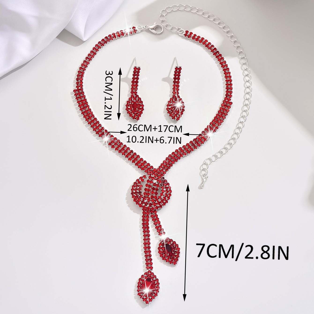 Unicra Red Rhinestone Bridal Wedding Jewelry Set Crystal Necklace Earrings Sets Formal Prom Costume Jewelry Sets for Women and B