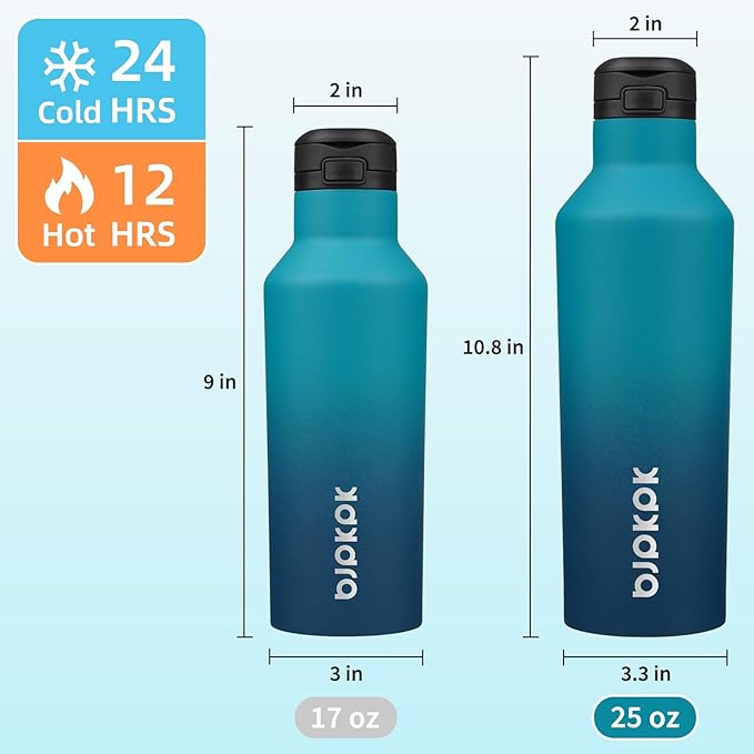 BJPKPK Insulated Water Bottle With Straw 25oz Stainless Steel Water Bottles With 2 Lids And Carry Handle Reusable Travel Metal Thermal Flask,Indigo Black