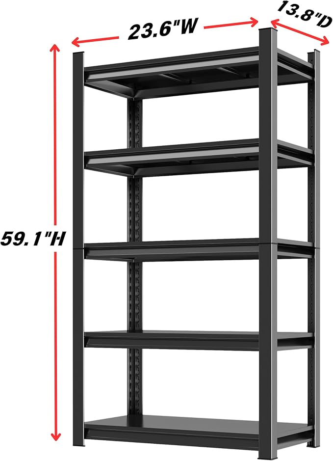Kitchen Storage Shelves, Heavy Duty Shelving Unit, 5-Tier Adjustable Pantry Shelf, Food and Beverage Storage Shelves, Durable Metal Shelving, Appliance Storage, 59.1" H, Black