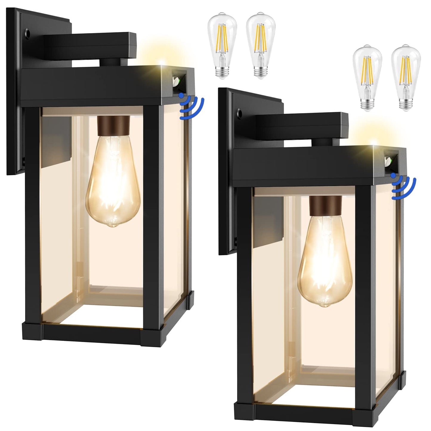 AEQ Solar Wall Lights Outdoor, 3 Lighting Modes, Motion Sensor, Black, 5.8 x 5.8 x 13.58 in, Model AE06, 2 Pack