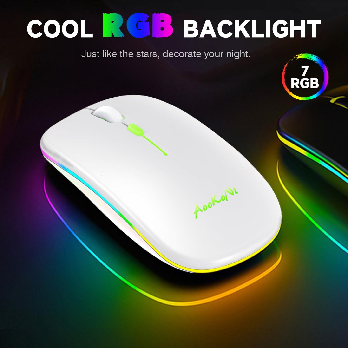 AooKoNi Wireless Bluetooth Mouse, Rechargeable USB Optical Mouse, LED Slim Dual Mode(Bluetooth 5.2 and 2.4G) Wireless Mouse for Laptop, PC, Mac OS, Android, Windows (Type C Charging Port, White)