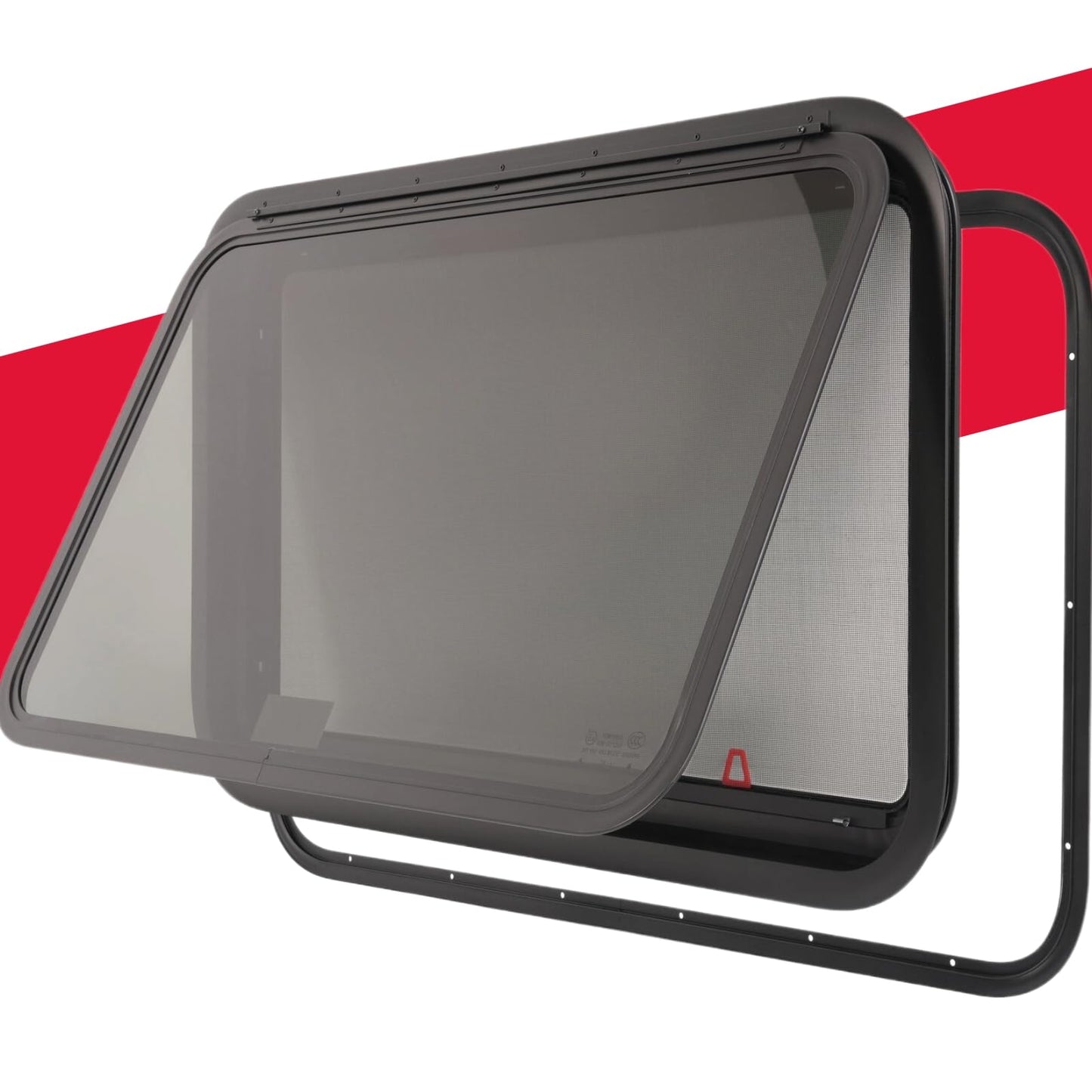 RV MURTS Aluminum RV Exit Window 15in x 22in, Polycarbonate, Black, Model RWEXIT1522, with Trim Kit and Screen for Trailers
