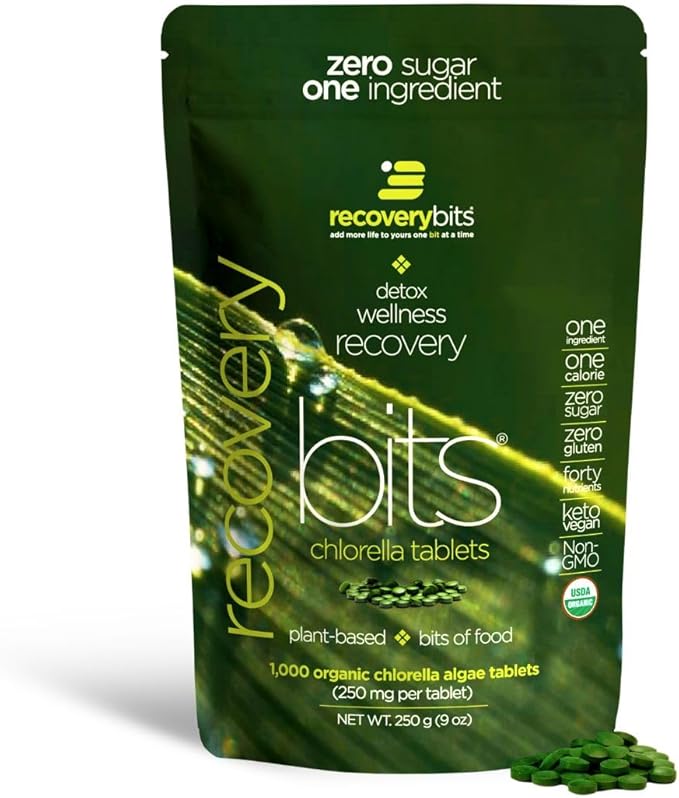 RECOVERYbits - Organic Chlorella Tablets - Plant-Based Algae Superfood - Chlorophyll - Cracked Cell Wall - Energy - Immune...