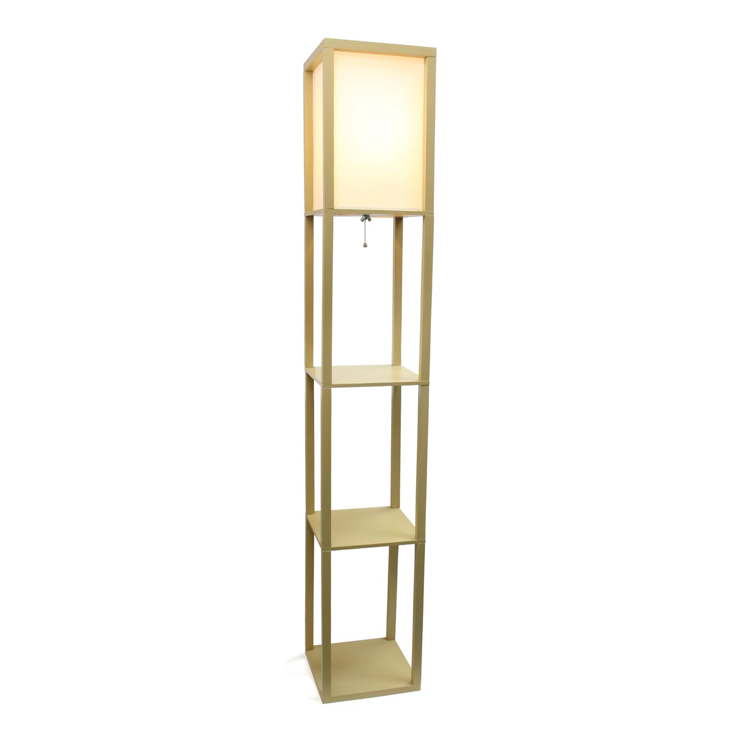 LALIA HOME Column Shelf Floor Lamp, Wood with Linen Shade, Tan, Model LHF-3004-TN