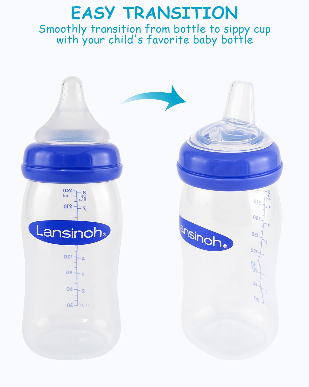 Sippy Spouts for Lansinoh Baby Bottles, Soft 100% Silicone Sippy Cup Nipples, Variable Flow, 6m+, 6 Count