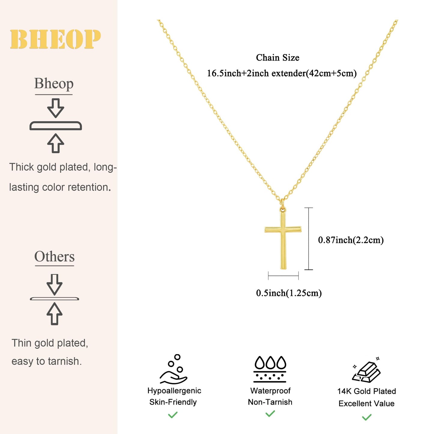 Bheop Cross Necklace for Women Trendy 14K Real Gold Plated Dainty Cross Pendant Choker Faith Charm Necklaces Simple Cute Religio