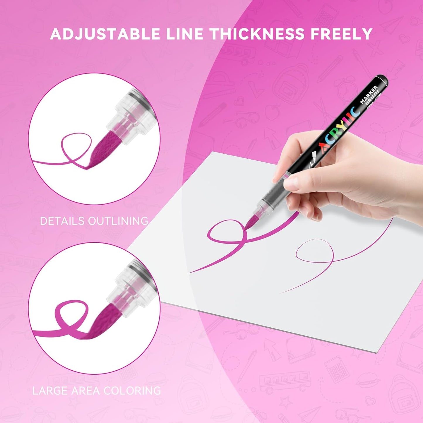 60 Colors Acrylic Marker With Brush Tip Automatic Ink Control, Water Based Ink Paint Markers For Rock Painting, Canvas, Wood, Ceramic, Glass, Stone, Fabric, DIY Crafts Textile & Art Supplies