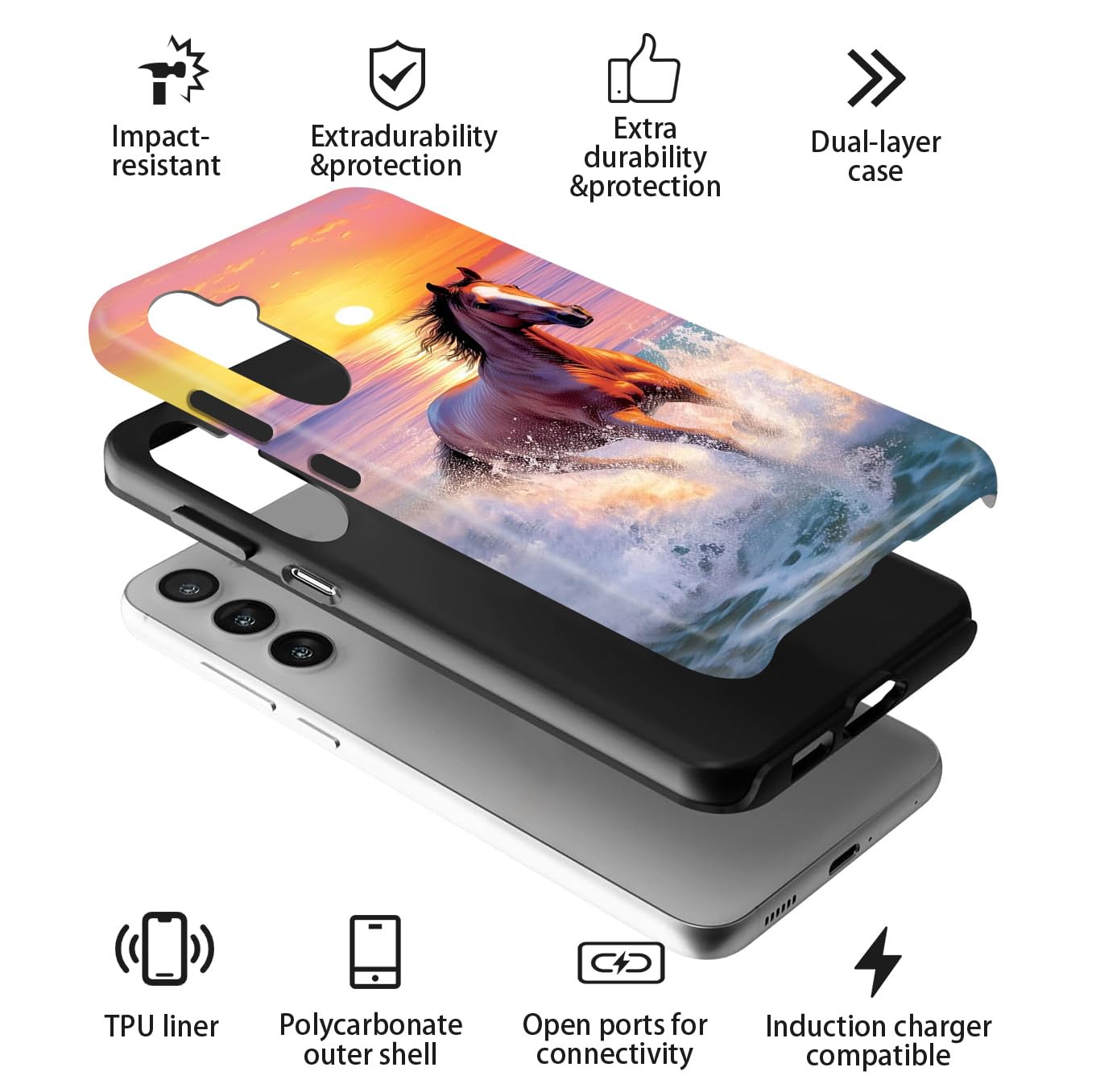 Ziskgzo Compatible For Samsung Galaxy S24 Fe 5G Case, 2 Layer Hard Shell Silicone Cover 2 In 1 Shockproof Protective Phone Case,