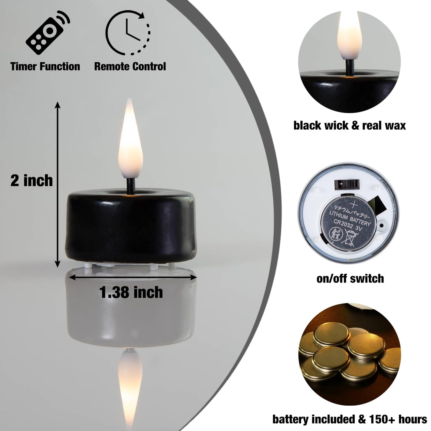 Eywamage Black Flameless Tealights with Remote Batteries, Real Wax Flickering LED Tea Votive Candles Set of 10