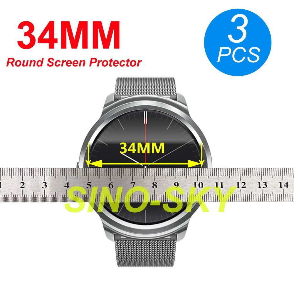 Sino-Sky [ 3-Pcs] Universal Round Smart Watch Hd Screen Protector,Anti-Scratch, Anti-Fingerprint, Bubble Free (34Mm)