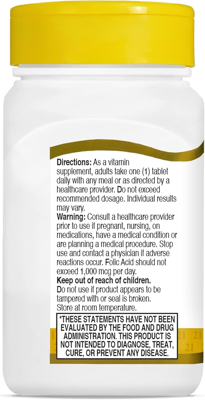 21st Century Folic Acid 400 mcg Tablets, 250 Count