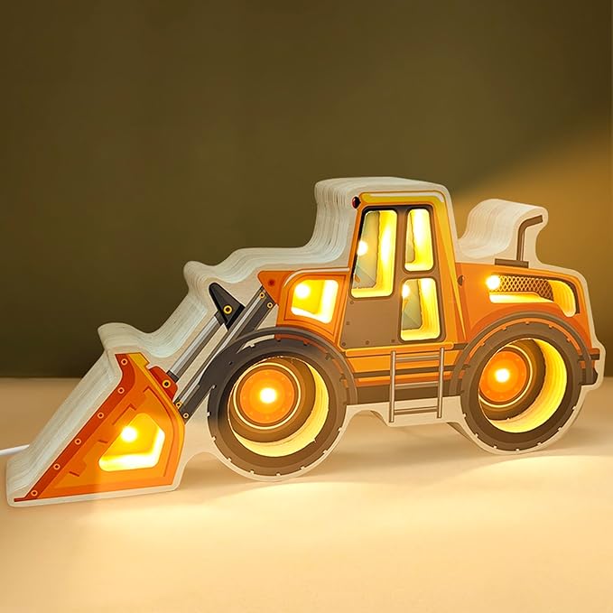 Night Light for Kids, Wooden Loader with Led Night Light, Nursery Nightlight for Toddler Ages 3+ Boys and Girls, Cute Lamps for Birthday Gift, Christmas, New Year, Kids Room Decor, Bedroom