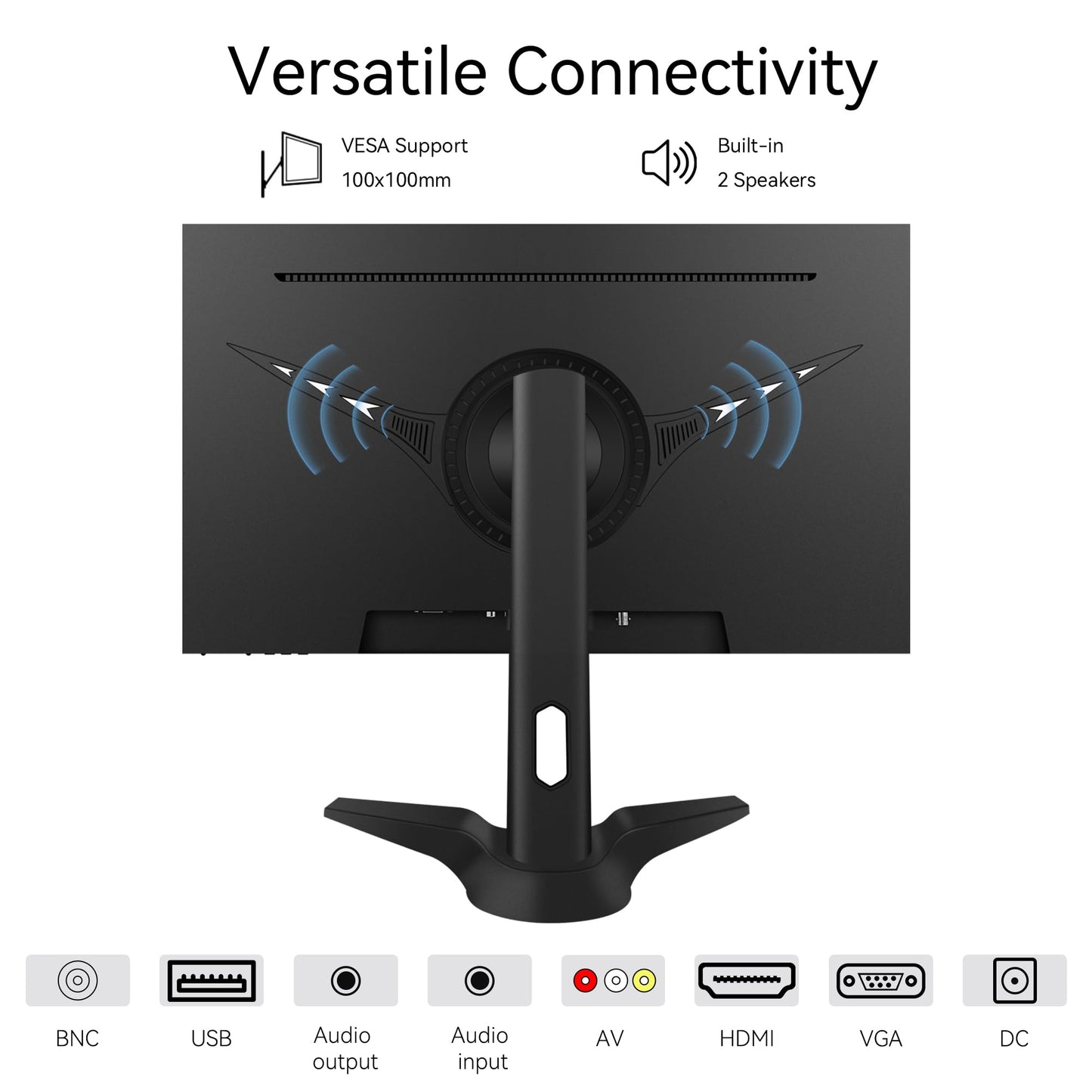 Thinlerain 23.8 inch Computer Monitor 1920x1080 Vertical PC Monitor with HDMI VGA AV BNC USB Ports, Multi-Function Stand, VESA, Display Frameless Build-in Speakers for Office Home