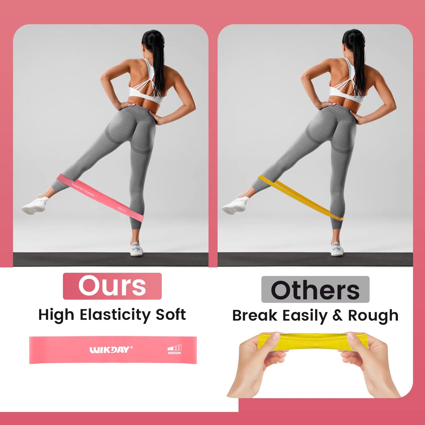 WIKDAY Resistance Bands for Working Out Exercise Loop Bands Workout Bands Set for Men Women Body Stretching, Training, Home Workout, Physical Therapy, Booty Legs, Set of 5 (Pink)