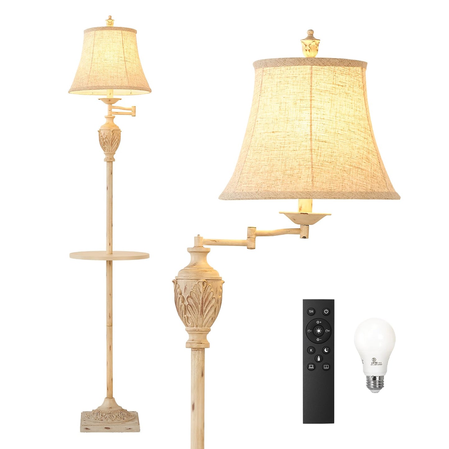AIDENOEY Traditional LED Floor Lamp, Adjustable Swing Arm, Antique Black, Faux Silk Shade, Model HYFLOOR009, Size L
