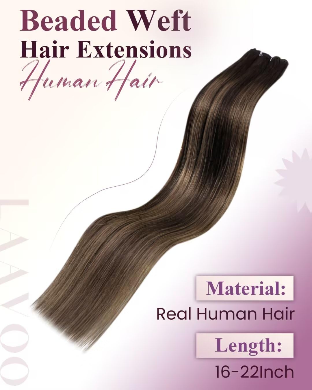 LaaVoo Beaded Weft Hair Extensions Human Hair Brown Micro Beaded Weft Extensions Ombre Darkest Brown to Light Brown 18inch 50g
