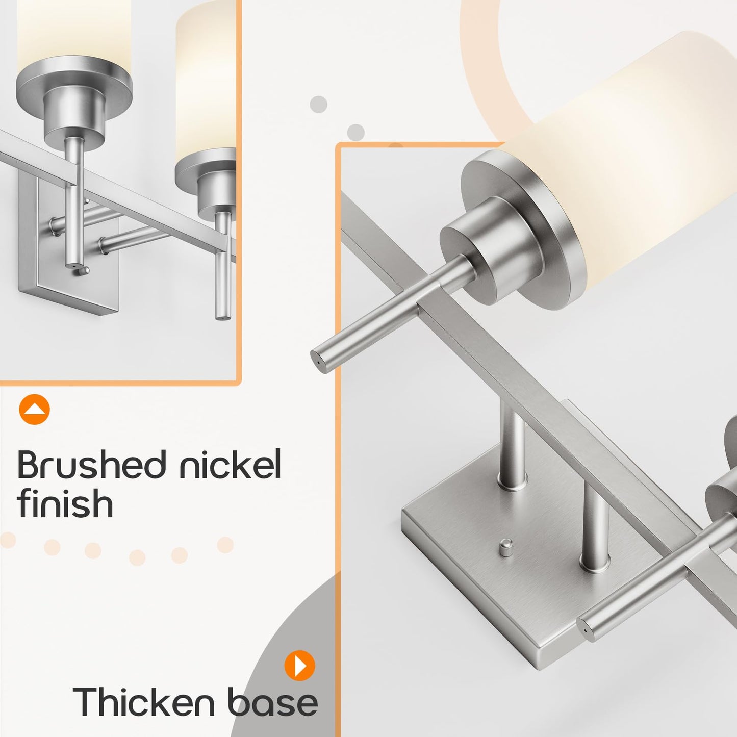 AONEON 4-Light Vanity Lighting Fixtures with White Frosted Glass Shade, Brushed Nickel Bathroom Wall Lamps Over Mirror for Bath Restroom Kitchen T001BR-L4