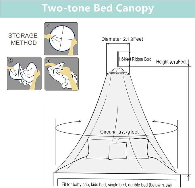 Eimilaly Two-Tone Bed Canopy Mosquito Net Pink Blue with Warm Lights, Bed Canopy for Girls Room Decor, Single Door
