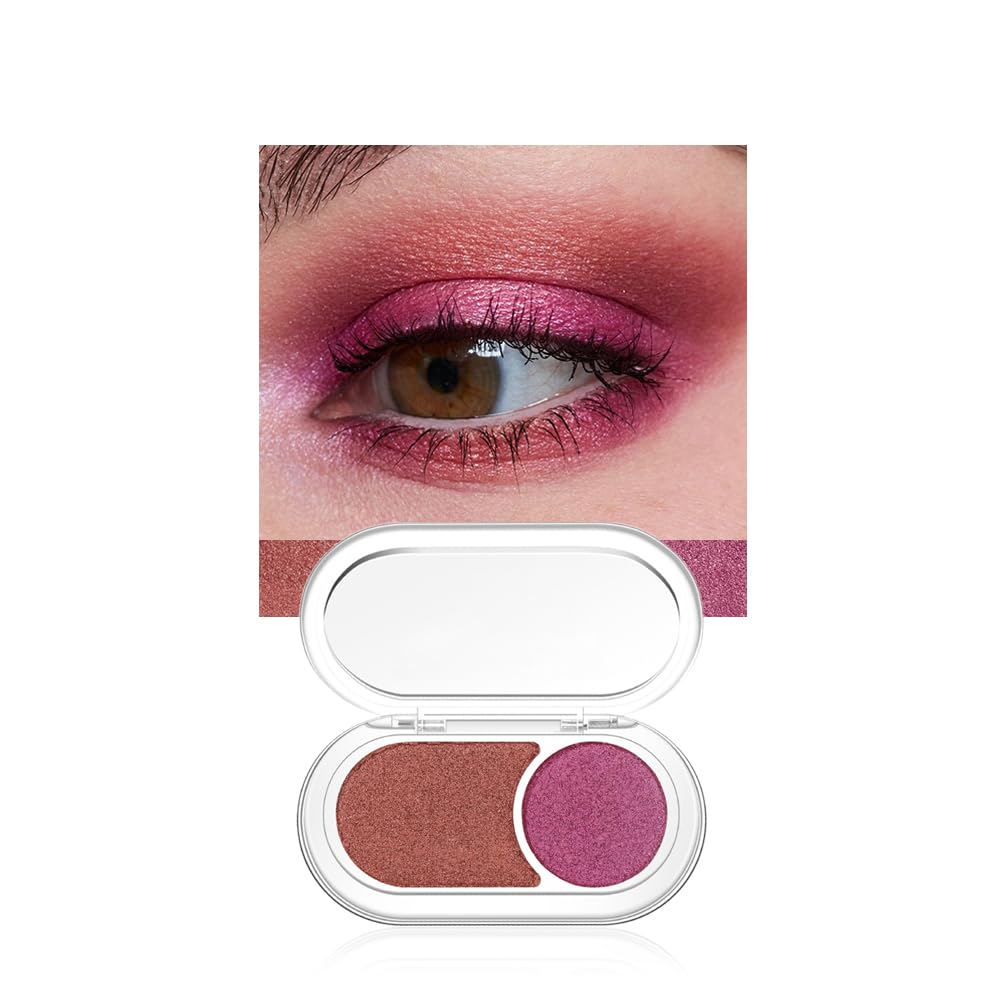 JUAAZIN Copper Browm Roses Pink Shimmer Eyeshadow Double Colors Palette, High Pigment Eye Shadow Powder, Blendable Smooth and Te