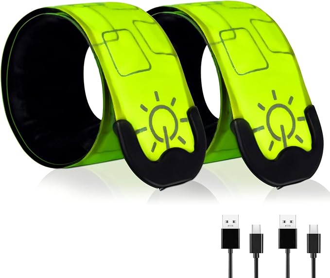 TRAYIU LED Safety Wristband Lights - Rechargeable Light Up Arm Ankle Band Kids Magic Slap Glow Bracelets Reflective Belt H...