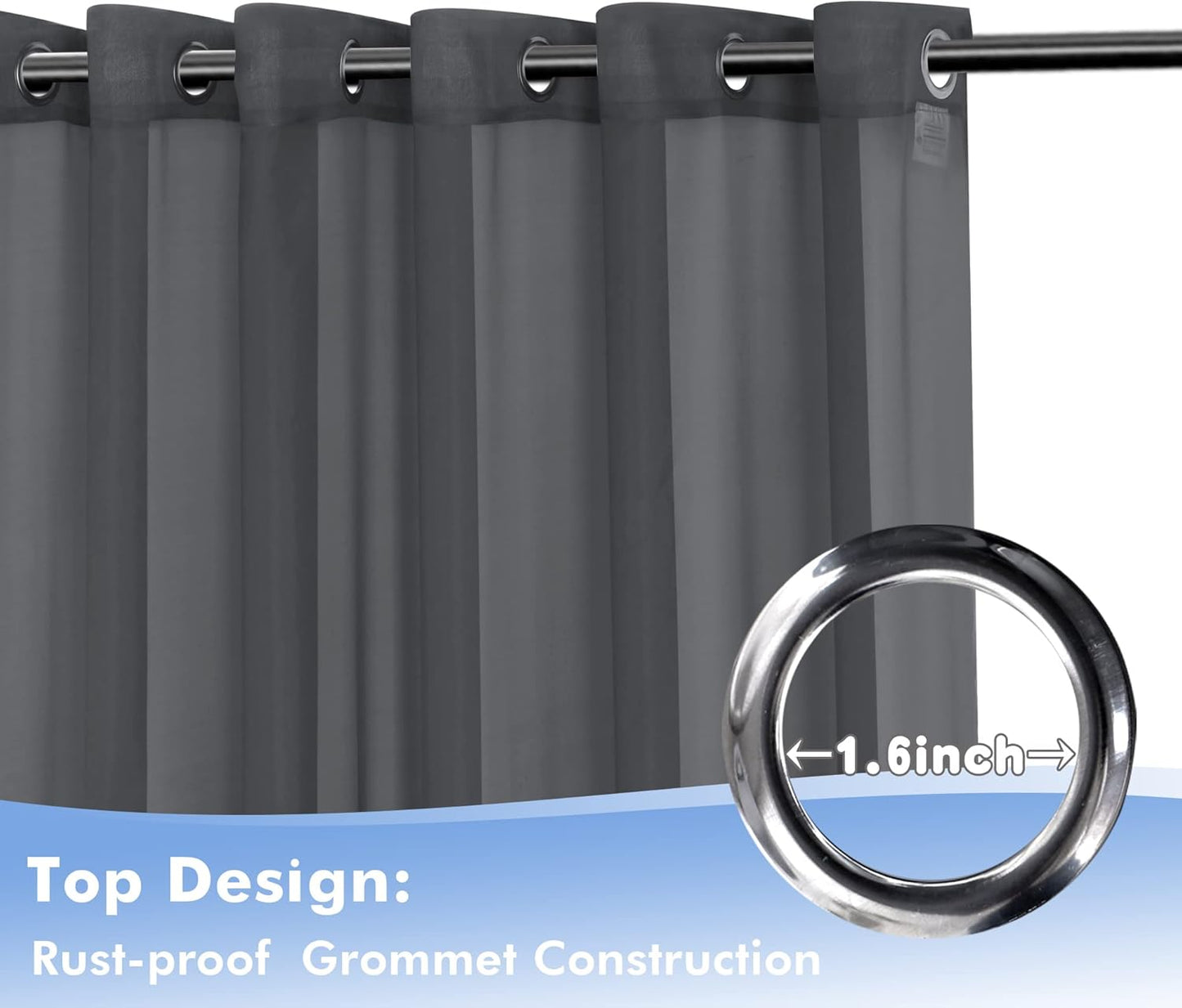 HolidayIdeas Outdoor Sheer Curtains for Patio Waterproof, 4 Panels - 54 x 120 Inch - Grey Light Filtering Voile Outside Curtains Grommet Drapes for Front Porch, Gazebo, Pergola, Backyard