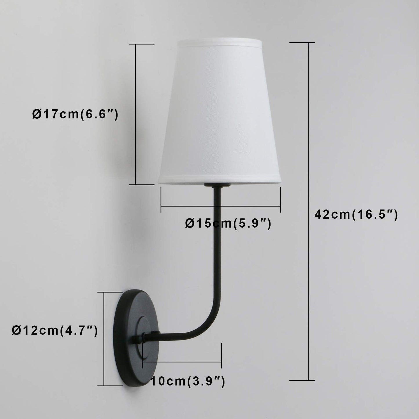 Pathson Industrial Wall Sconces Lighting Set of 2, Vintage Design, Metal, White Fabric Shade, Black Finish, Model XLYT803H2