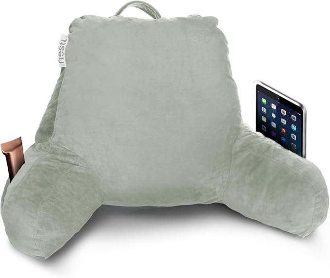 Nestl Reading Pillow for Kids, Small Bed Pillow, Back Pillow for Sitting in Bed, Memory Foam Chair Pillow, Reading & Bed Rest Pillows, Sage Green Back Pillow for Bed, Arm Pillow with Pockets