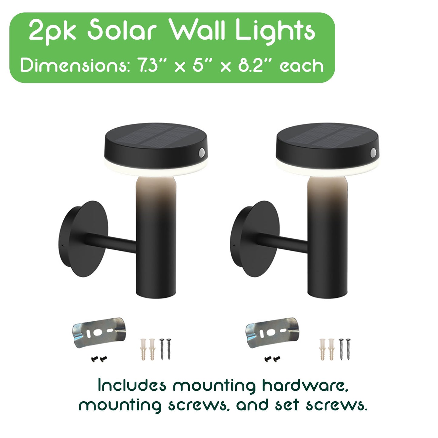 Verluce - Round Solar Wall Lights - Solar Powered Wall Lamps - Led Lights - Pir Sensor & Two Lighting Modes - Rechargeable Battery - 3000K  1.3W Solar Panel & 3.7V - Ip44 Weather Resistant - 2 Pack