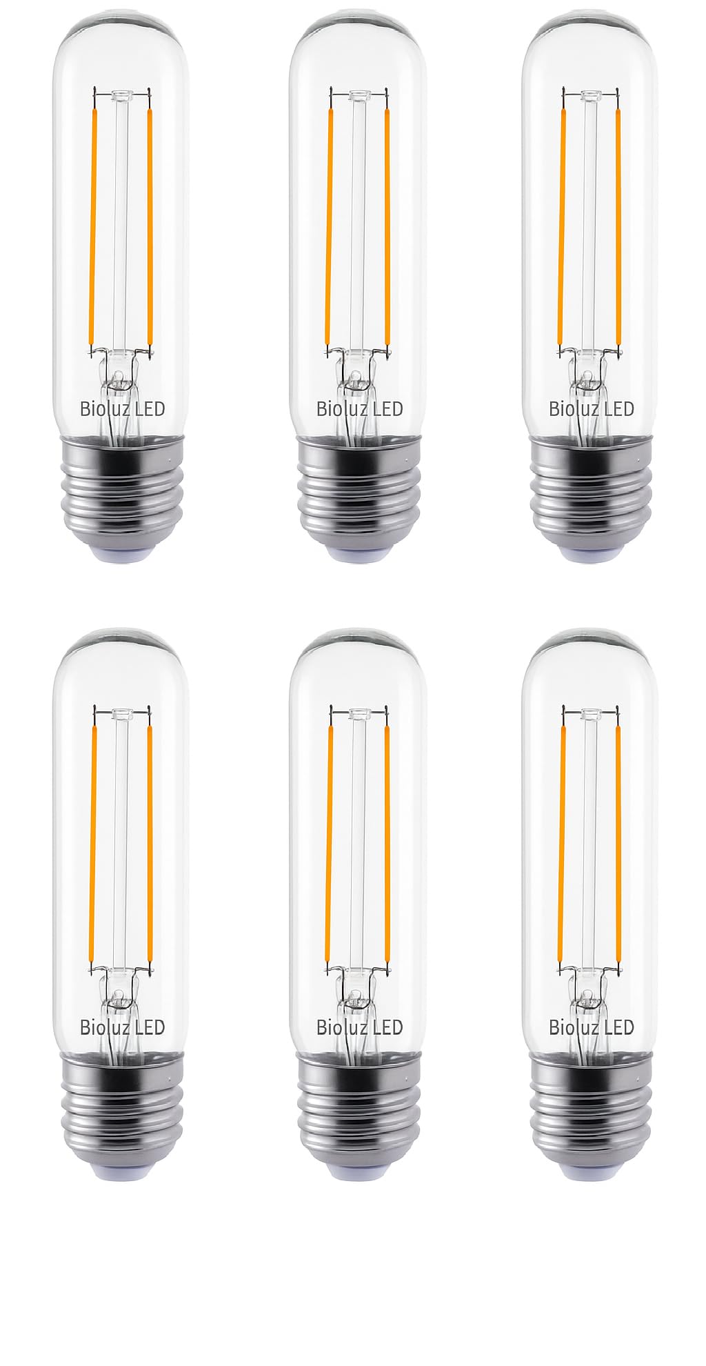 Bioluz Led T10 Filament Bulb 40W (5W) Soft White 3000K E26 Base 6-Pack Ul-Listed