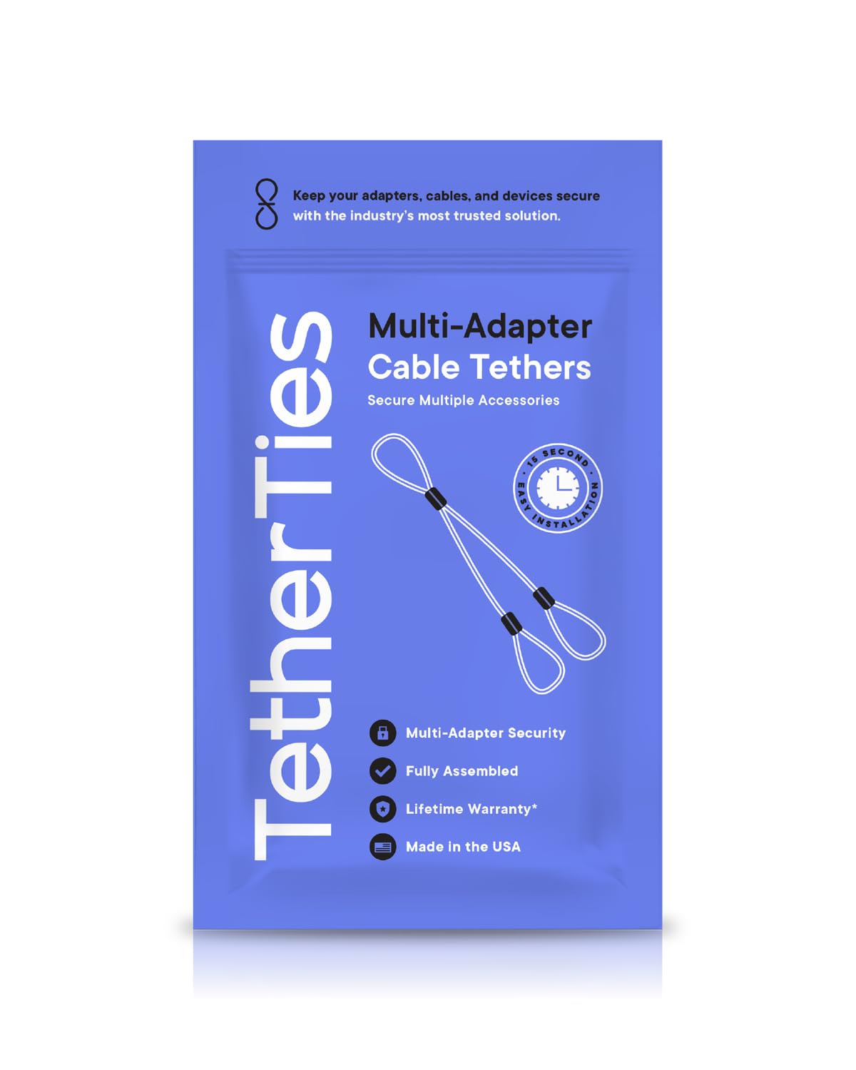 Tetherties Multi-Adapter Cable Tethers Kit - Nylon Coated Stainless Steel Wire Tether Cable - Easy Installation - Secure Remote