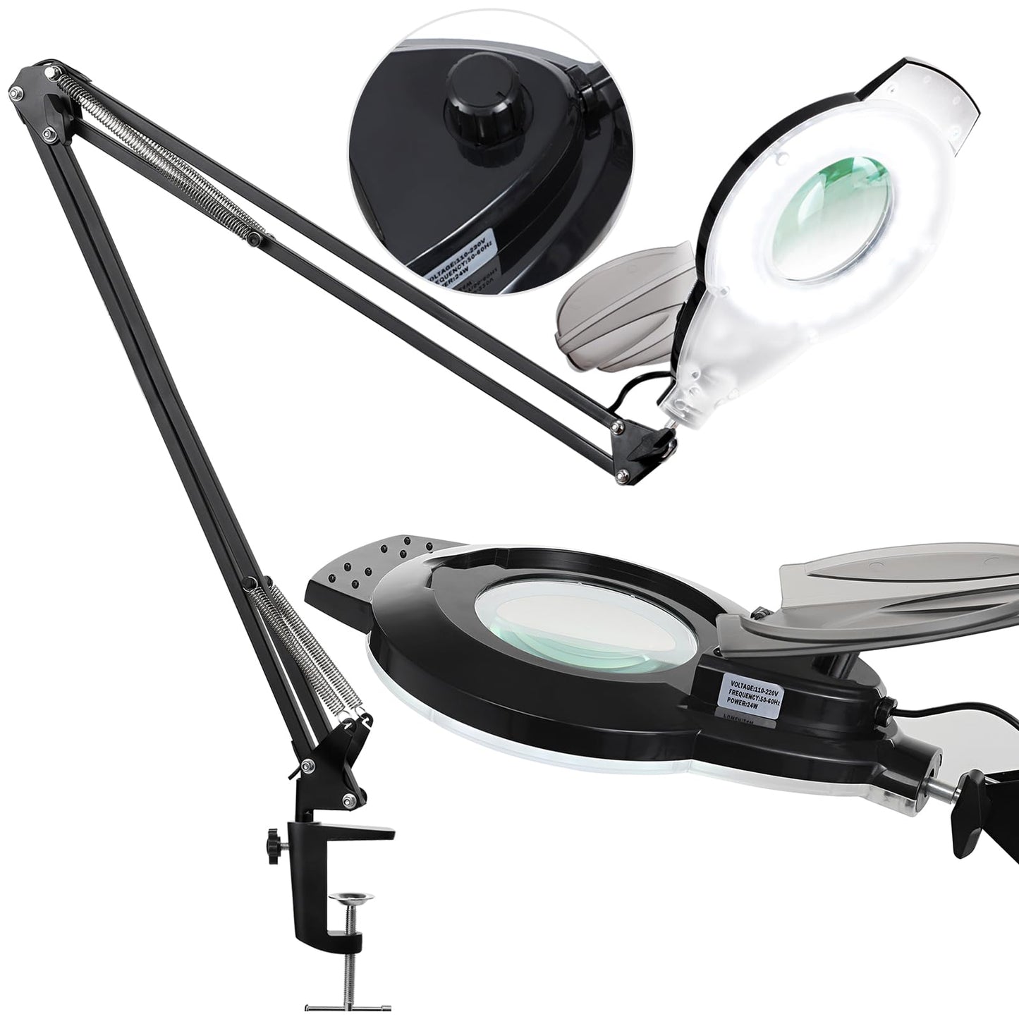 NUEYiO 10X Magnifying Glass with Light, Adjustable Swing Arm, 2200 Lumens, 4.2in Glass Lens, Black, Model NU-JDK-H