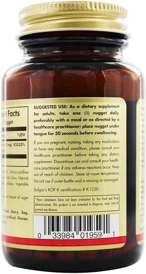 Solgar Methylcobalamin (vitamin B12) 5000 Mcg, 60 Nuggets, 60 Count (Pack of 12)