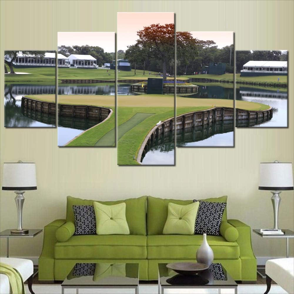 5 Panel Modern Canvas Paintings America Florida Golf Course Pictures Premium Quality Prints Artwork Giclee Green Lawn Wall Art for Living Room Home Decor Framed Stretched Ready to Hang(60''Wx32''H)
