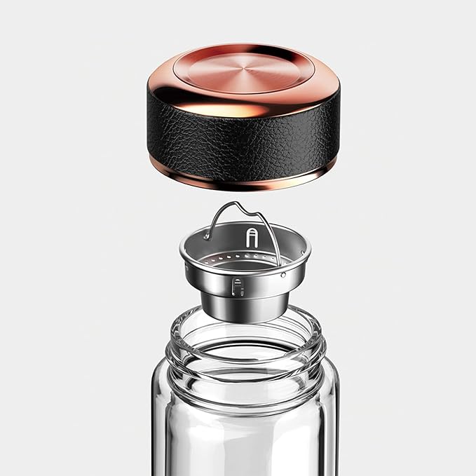 Tea Tumbler with Infuser - BPA Free Double Wall Glass Travel Tea Mug With Stainless Steel Filter - Leakproof Tea Bottle with Strainer for Loose Leaf Tea and Fruit Water 17 oz Rose