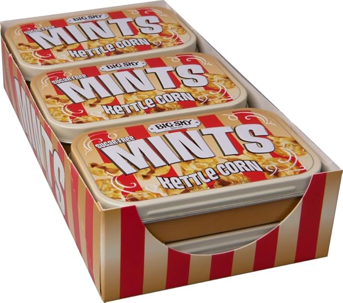 Big Sky Sugar Free Mints Kettlecorn| Sugarfree, No Artificial Colors or Flavors | Kosher Certified, Vegan, Gluten Free | Aspartame & Xylitol Free | 50 Count Tin (Pack of 6)