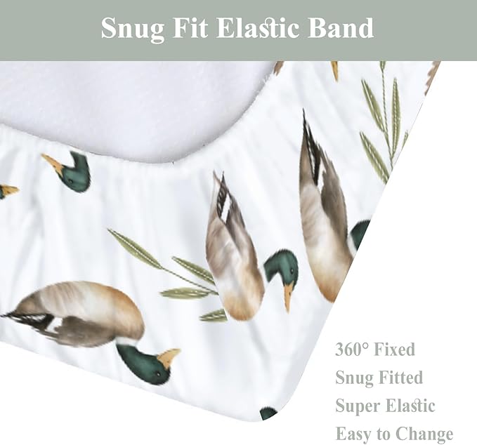 Mallard Duck Hunting Changing Pad Covers for Baby Girl Boy Wild Ducks Leaves Fitted Change Table Cover Mats Hunting Animals Soft Diaper Changing Table Sheets 32''×16''