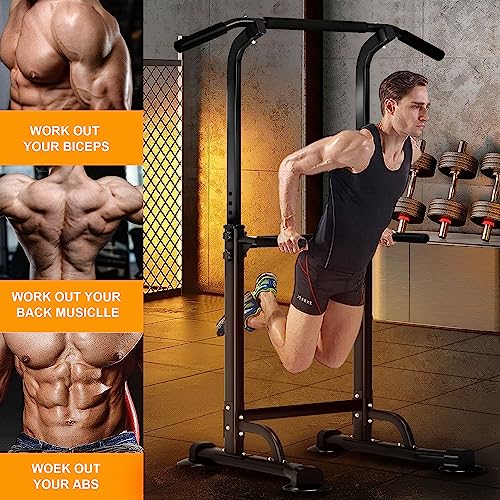DlandHome Power Tower Pull Up Dip Station Multi-Function Fitness Equipment for Strength Training Adjustable Height Dip Sta...