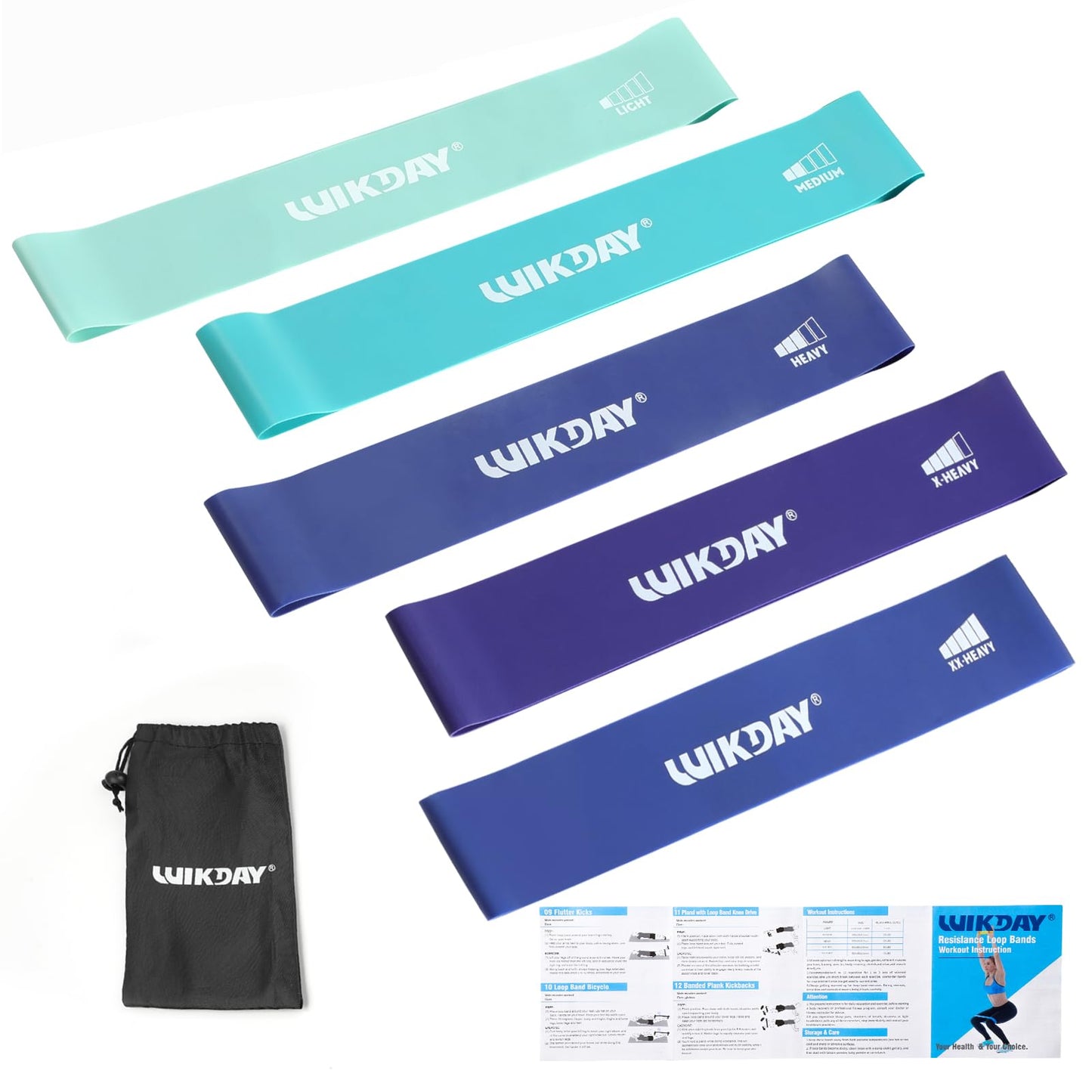 WIKDAY Resistance Bands for Working Out Exercise Loop Bands Workout Bands Set for Men Women Body Stretching, Training, Home Workout, Physical Therapy, Booty Legs, Set of 5 (Blue)