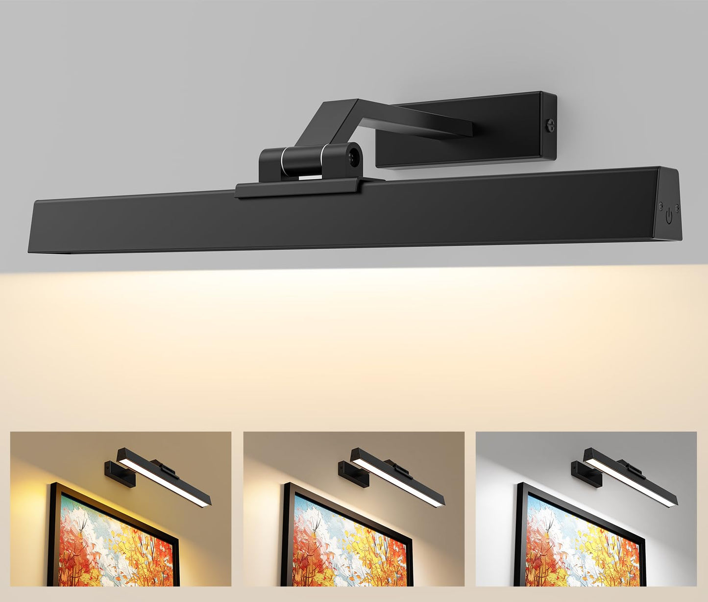 Afyuol 16In Battery Operated Picture Light, Cct Dimmable Wall Light With Remote Control, Black Metal, Model Hb-1 For Art And Gallery