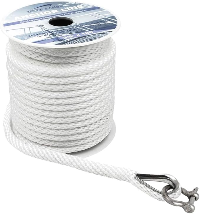 Young Marine Premium Solid Braid MFP Anchor Line Braided Anchor Rope/Line 3/8 Inch 100FT with Stainless Steel Thimble & Sh...