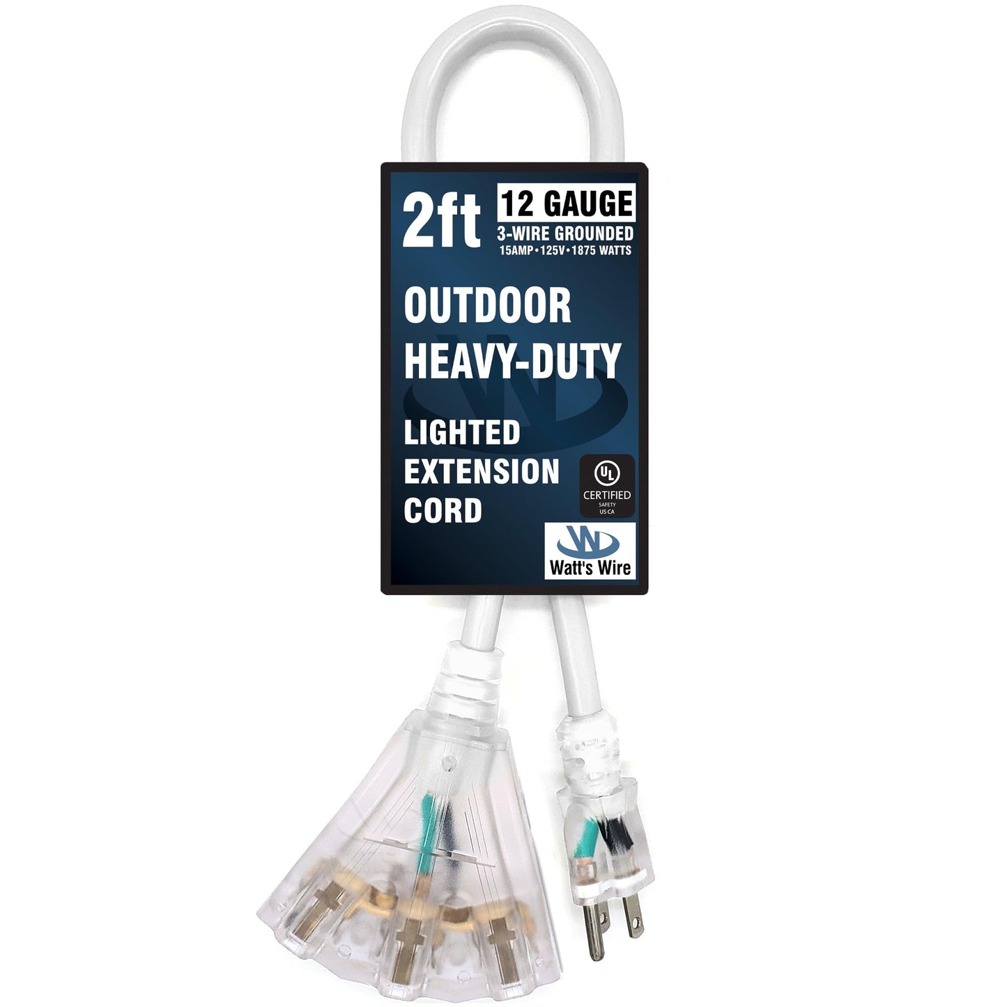 2 Ft - 12 Gauge Heavy Duty Extension Cord - 3 Outlet Lighted Sjtw - Indoor/Outdoor Extension_Cord By Watts Wire - 2 12-Gauge G