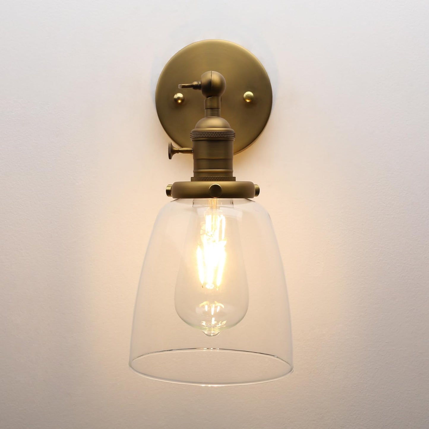 Pathson Vintage Wall Sconce Lighting, Antique Brass, Clear Glass Shade, Model Yt010-D, Ideal For Living Room, Bathroom, Garage, Porch